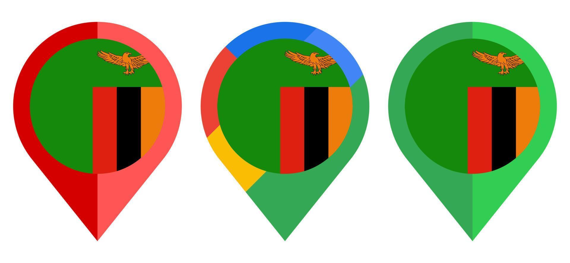 icona dell'indicatore di mappa piatta con bandiera dello zambia isolata su sfondo bianco vettore