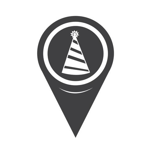 Icona del cappello del partito puntatore della mappa vettore