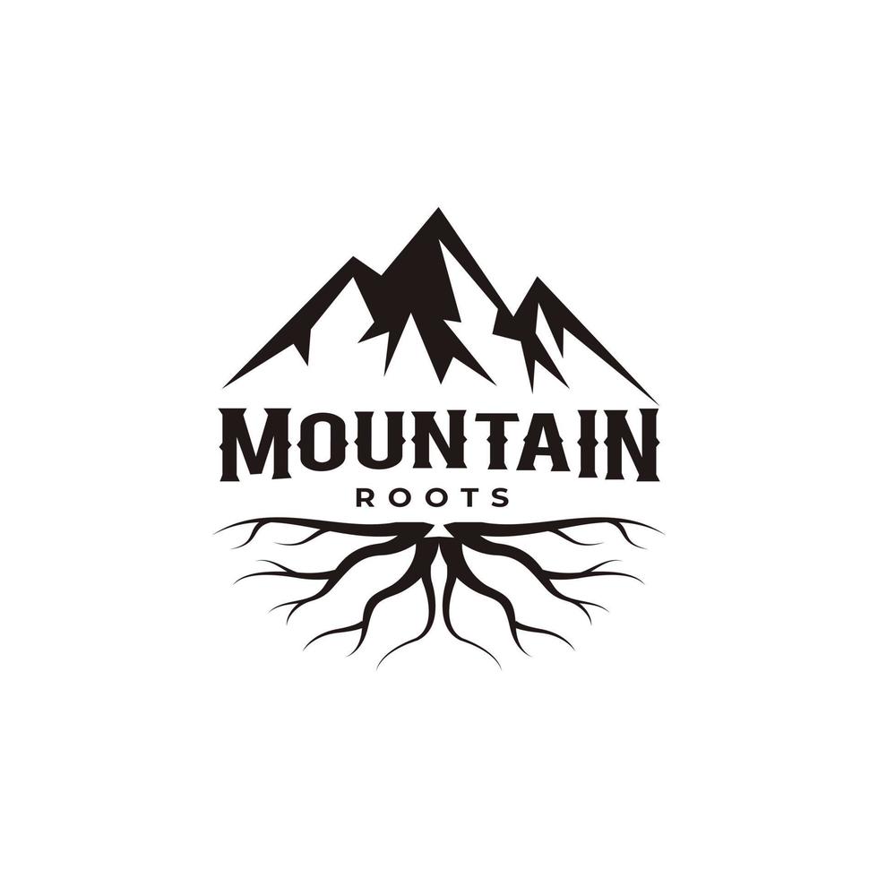 logo di illustrazione vettoriale di montagna con design vintage di radici rampicanti