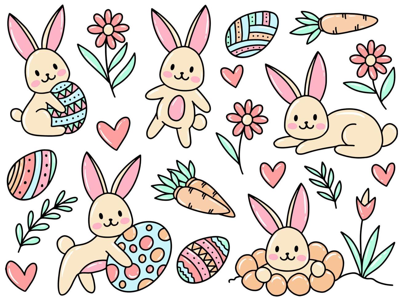 collezione di clip art di doodle di Pasqua vettore