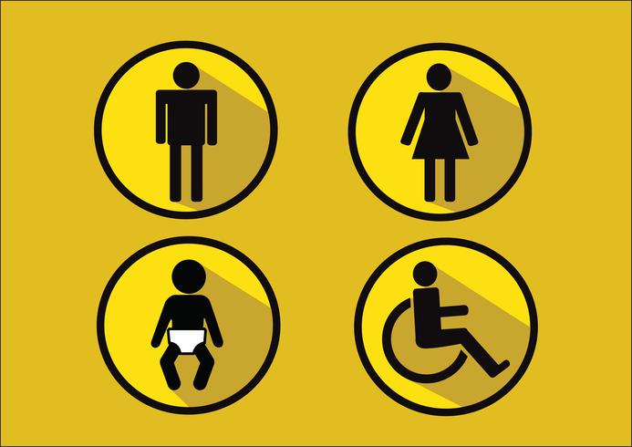 Simbolo del bagno Icona di disabilità uomo donna e bambino vettore