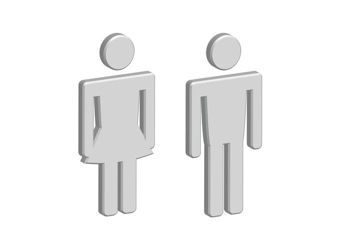 Icone del segno della donna dell&#39;uomo del pittogramma 3D, segno della toilette o icona della toilette vettore