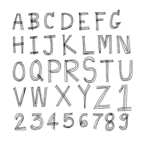 Fonte tipografica disegnata a mano delle lettere scritta con una penna vettore