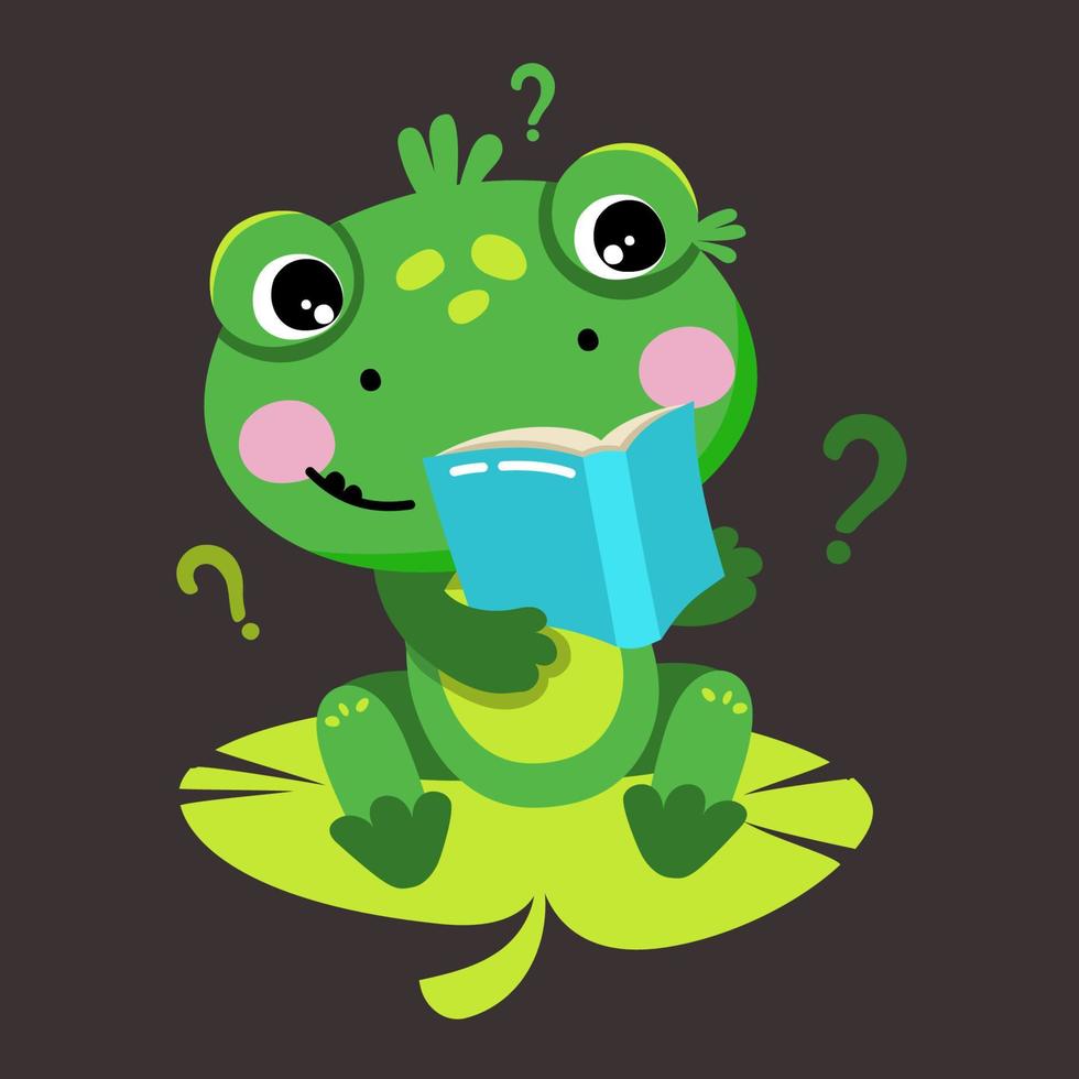 la rana carina sta leggendo un libro. rana intelligente. illustrazione vettoriale isolata in uno stile piatto