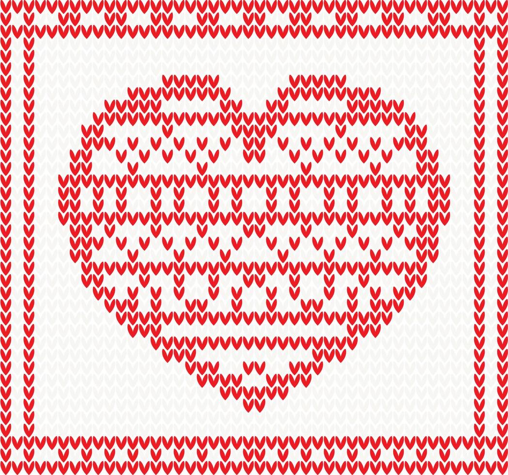 modello vettoriale lavorato a maglia con cuore rosso.