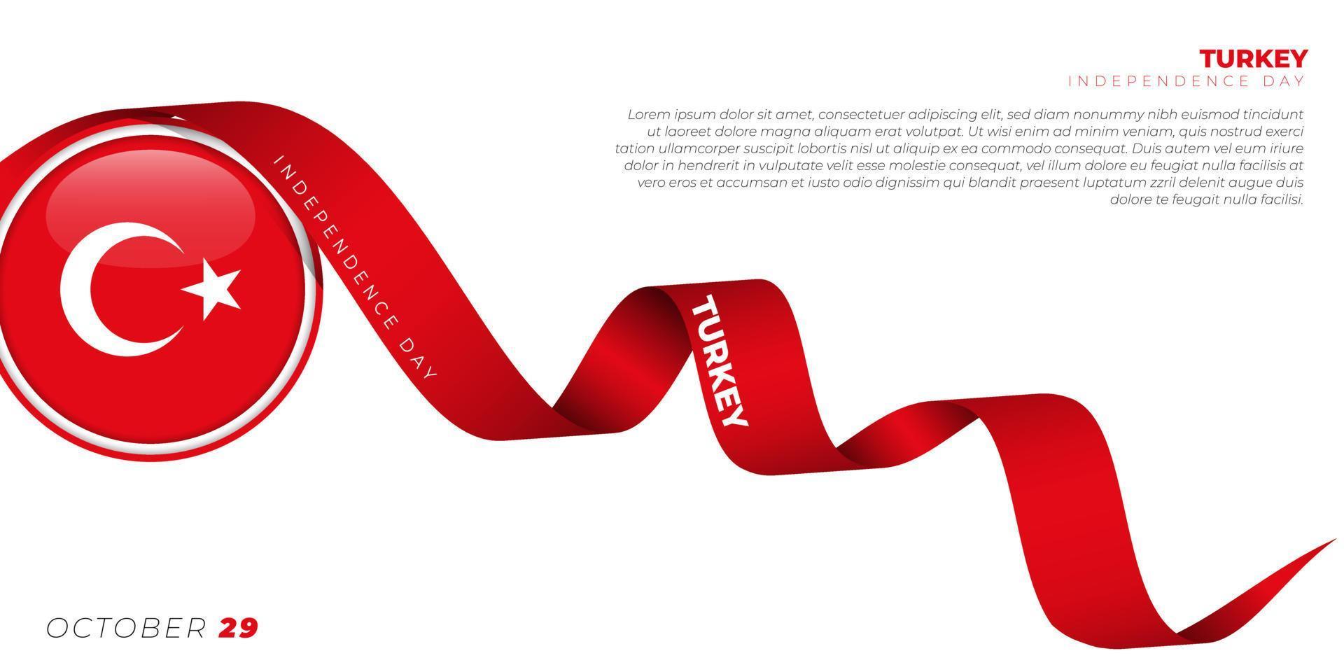 Turchia cerchio bandiera illustrazione vettoriale con sventolando il nastro rosso design. giorno dell'indipendenza della Turchia.