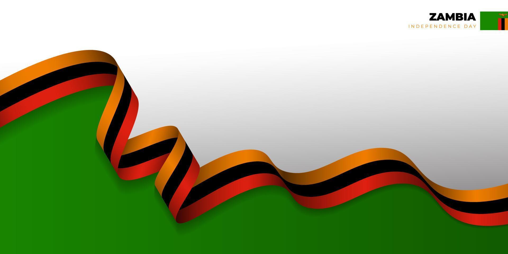 nastro rosso, nero e giallo con sfondo bianco e verde. disegno di sfondo del giorno dell'indipendenza dello zambia. vettore