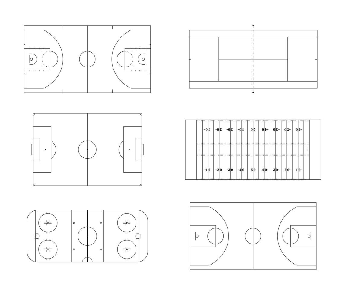 delineare campi sportivi e campi da basket tennis calcio calcio hockey su ghiaccio. vettore