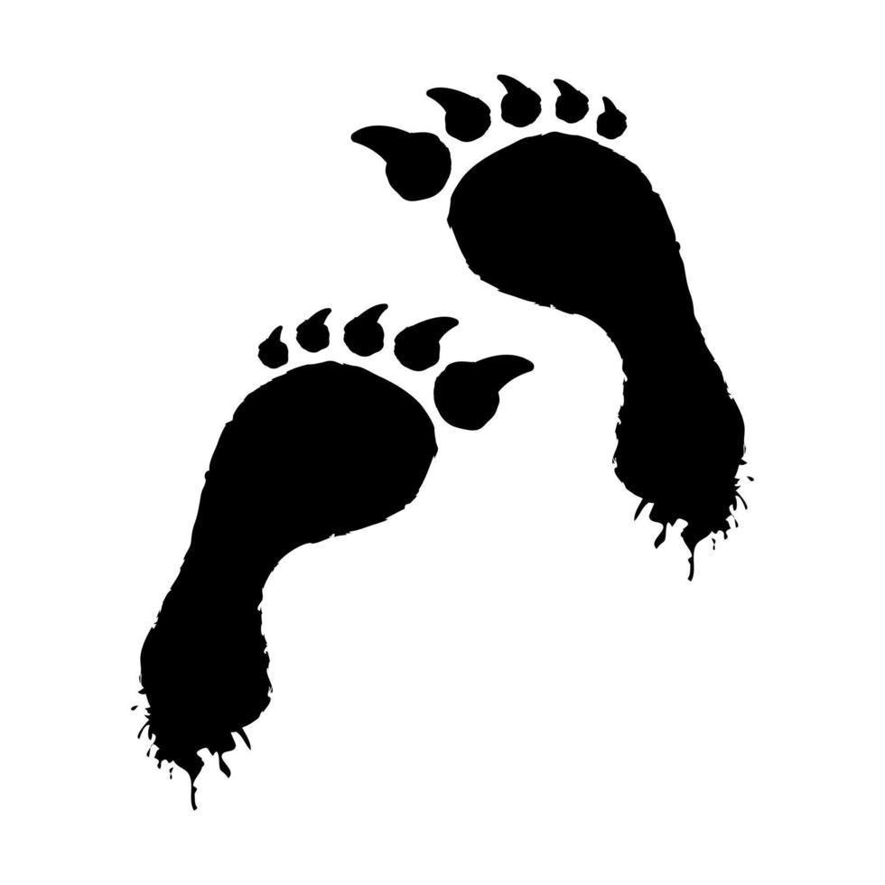 icona di impronte di lupo mannaro spalmato. creatura mistica con impronta nera con piede umano e artigli affilati pericoloso mutante e vettore yeti disceso dalle montagne
