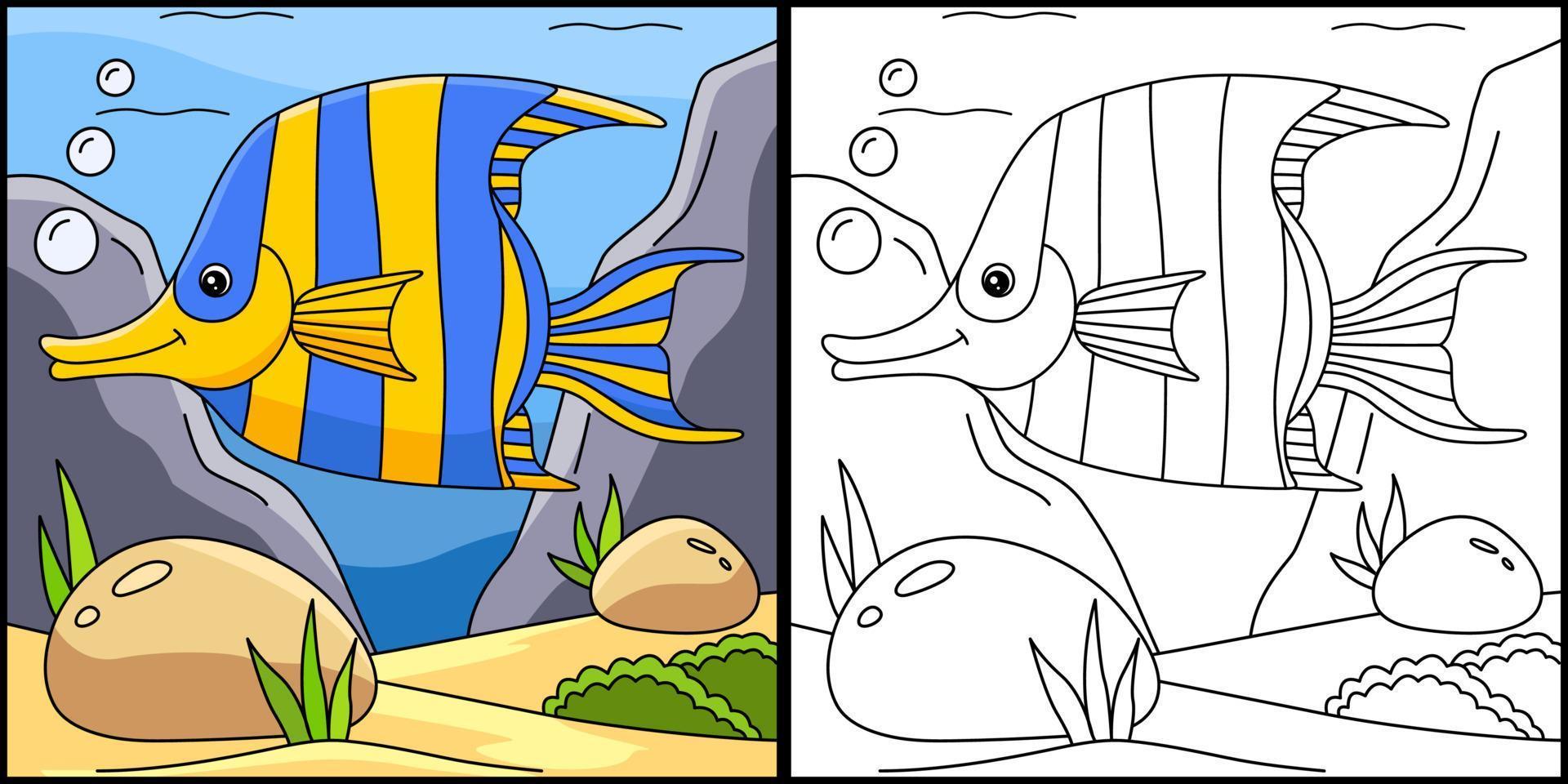 illustrazione colorata della pagina di colorazione del pesce angelo vettore