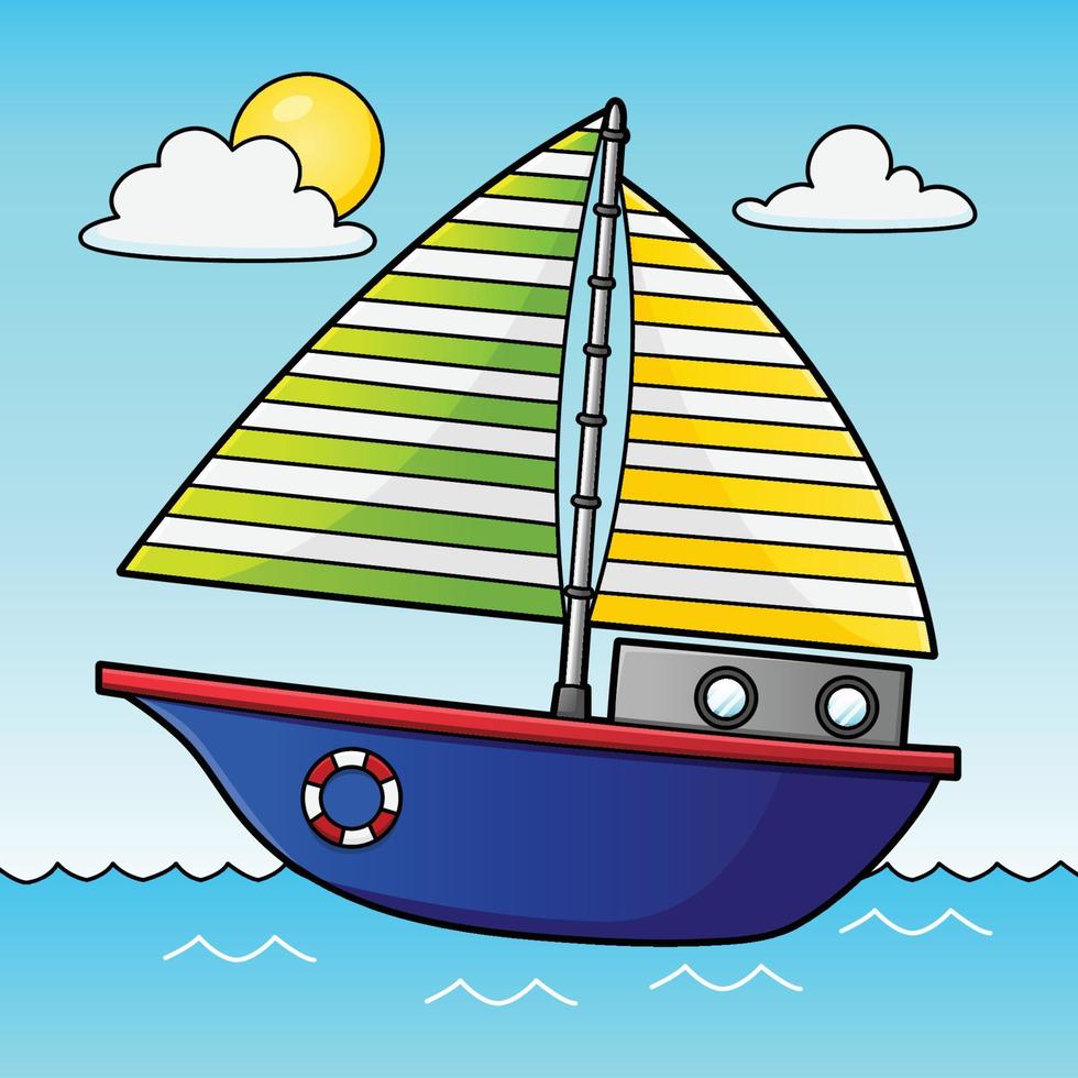 illustrazione del veicolo colorato del fumetto della barca a vela vettore