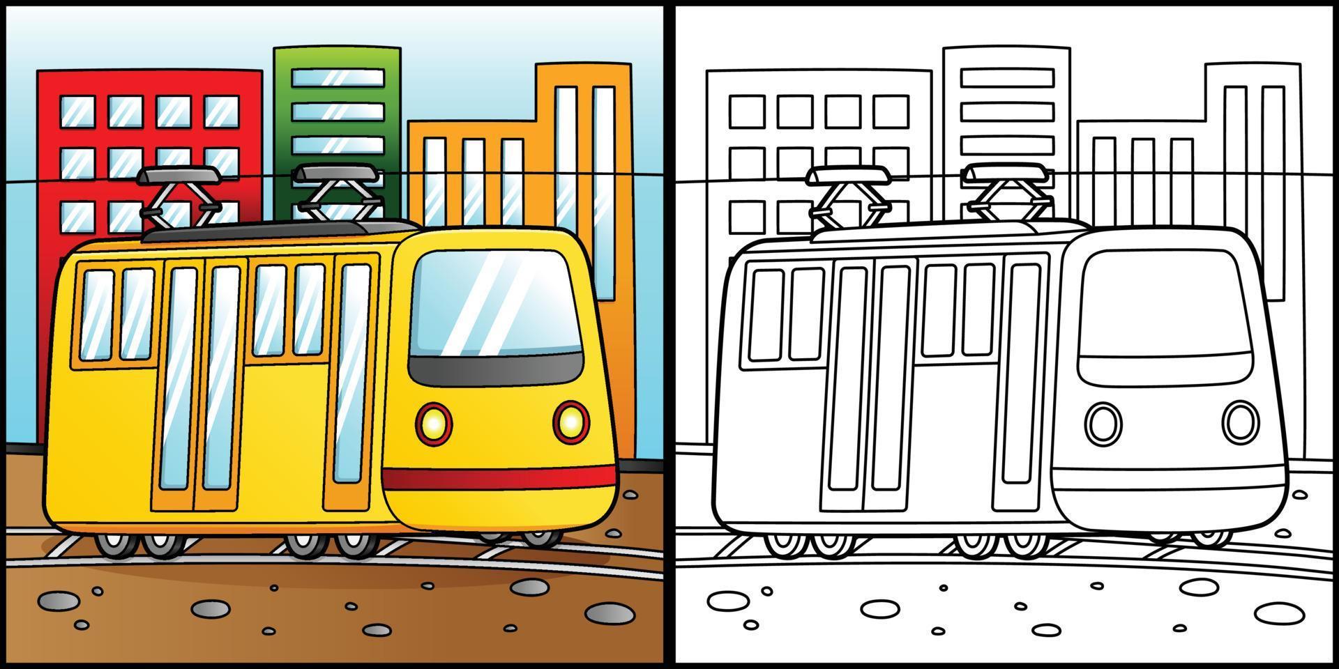 tram da colorare pagina illustrazione del veicolo vettore