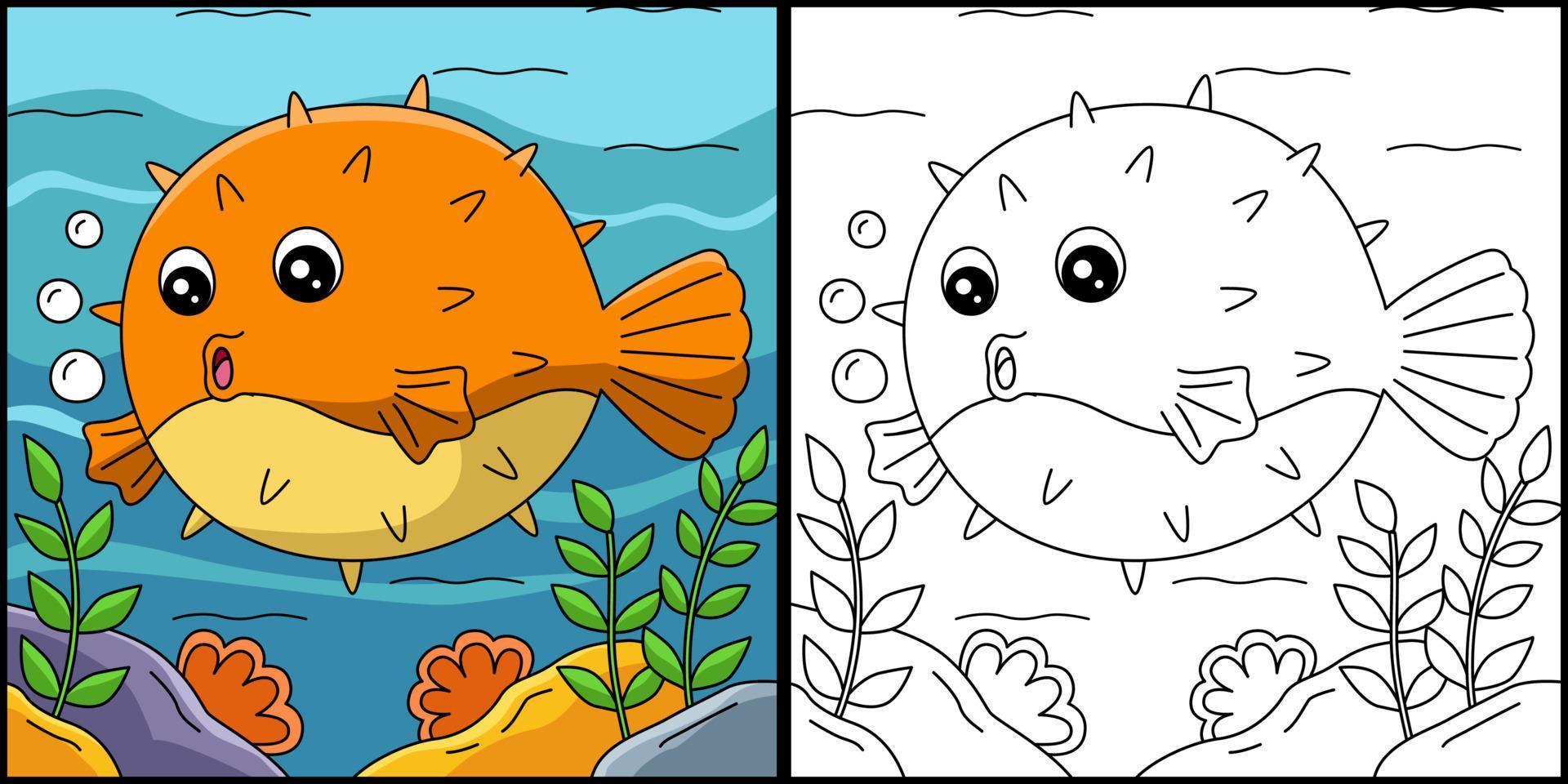 illustrazione colorata della pagina di colorazione del pesce palla vettore