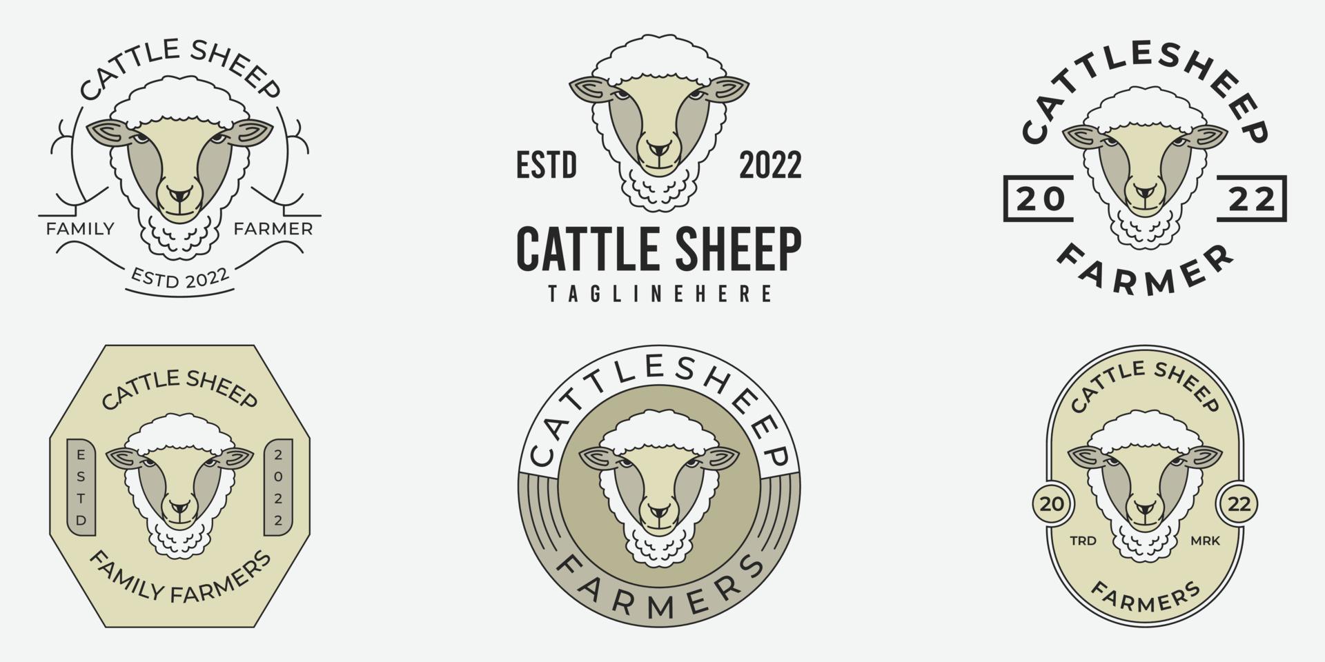 set di badge con logo pecore, set vettoriale di etichette di agnello premium, badge ed elementi di design