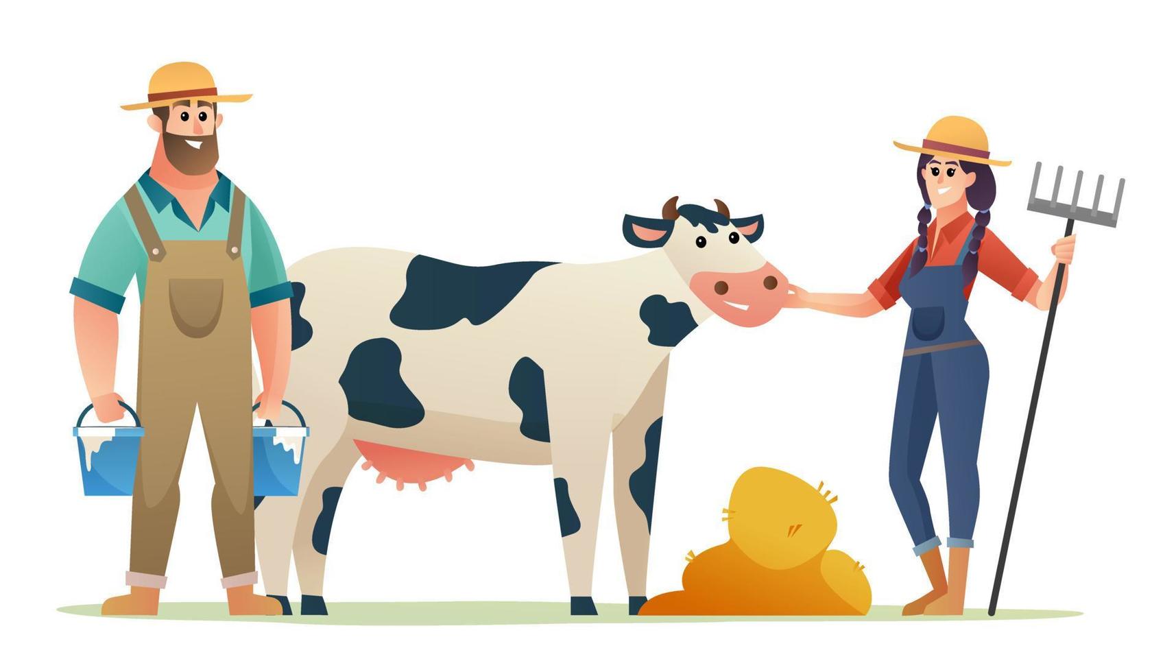 set di personaggi dei cartoni animati di allevatore di mucche vettore