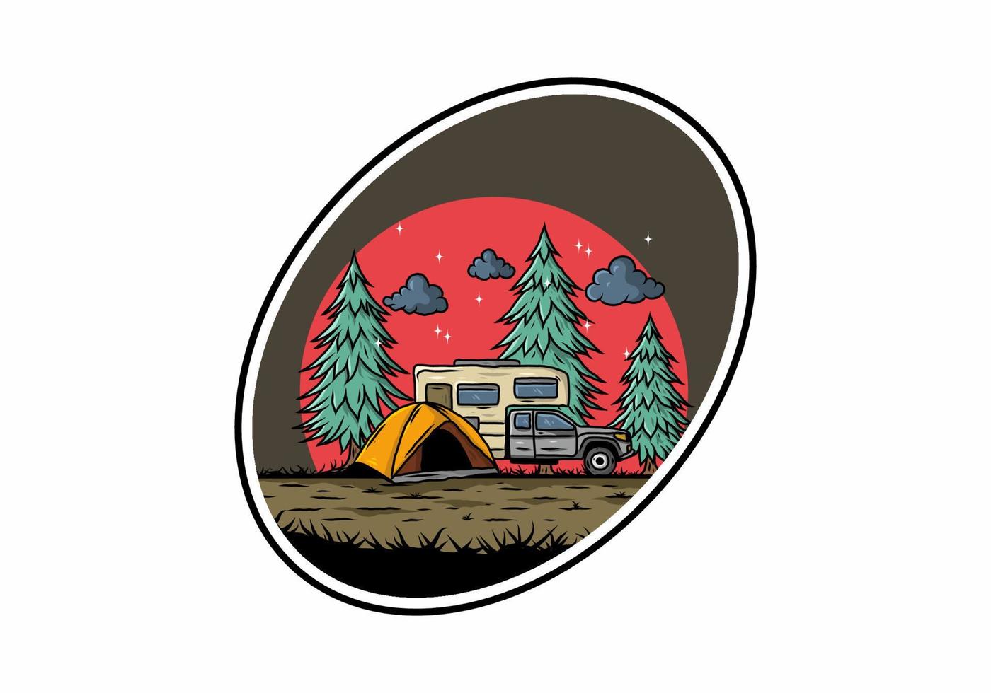 camper campeggio in natura illustrazione vettore