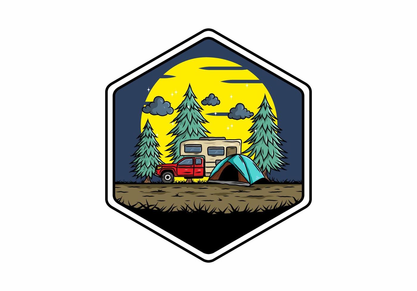 camper campeggio in natura illustrazione vettore