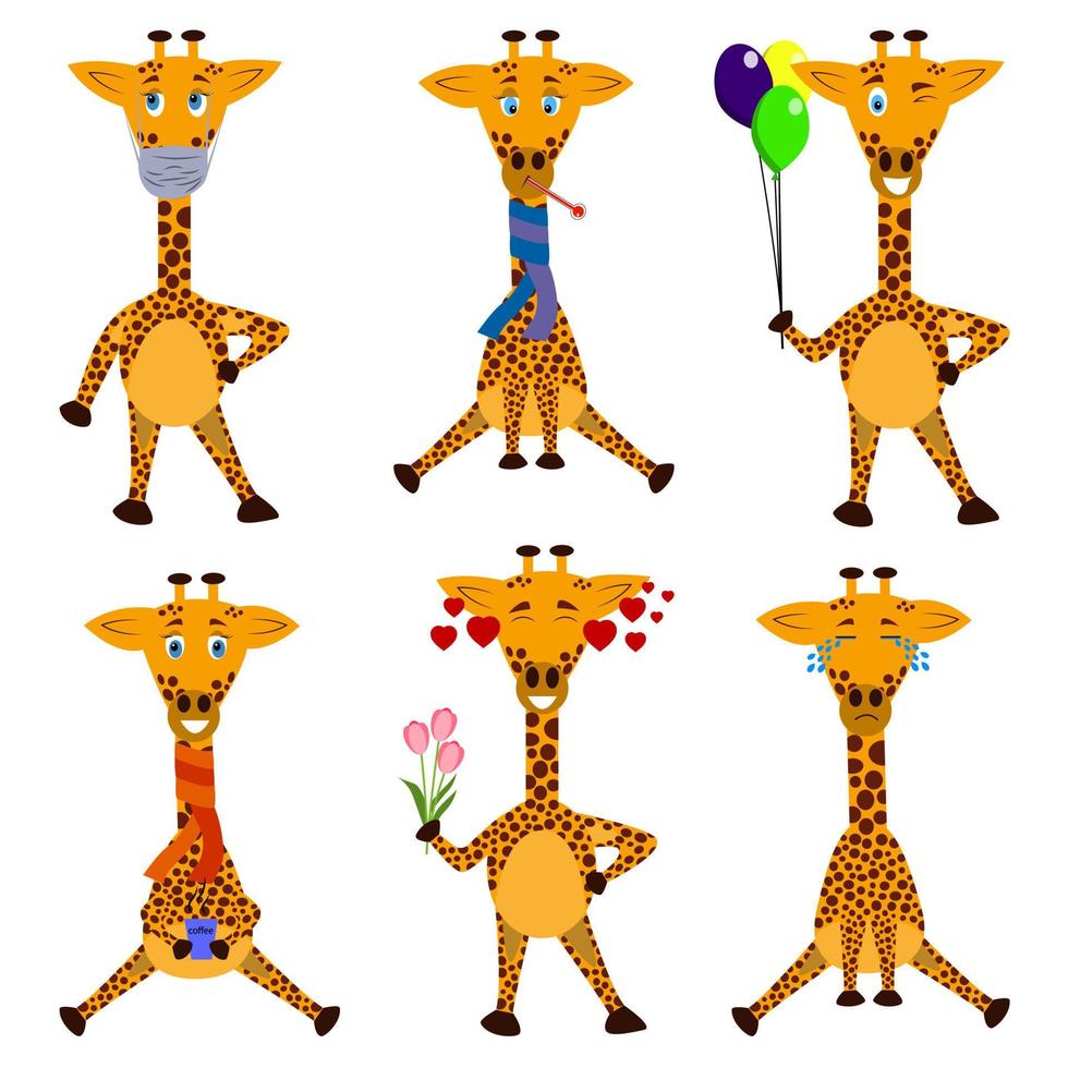 un set di adesivi giraffa cartone animato con diverse emozioni vettore