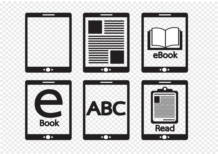 Set di icone di e-book reader e e-reader vettore