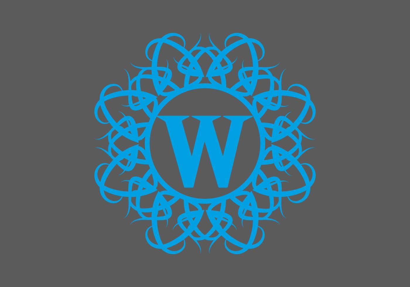 blu grigio di w lettera iniziale nella cornice dell'ornamento del cerchio vettore