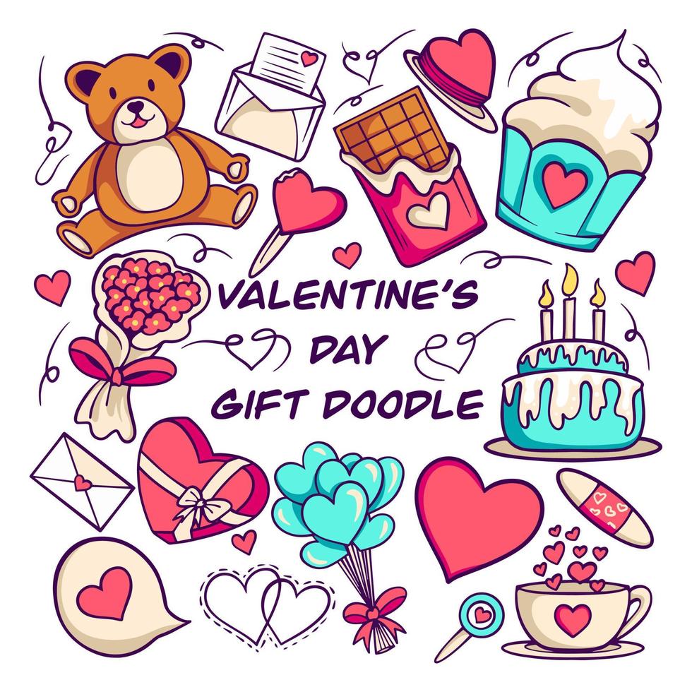 pacchetto di doodle regalo di san valentino vettore