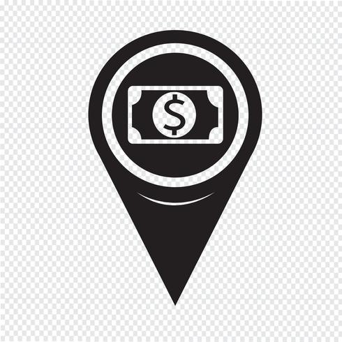 Icona mappa puntatore pin di denaro vettore