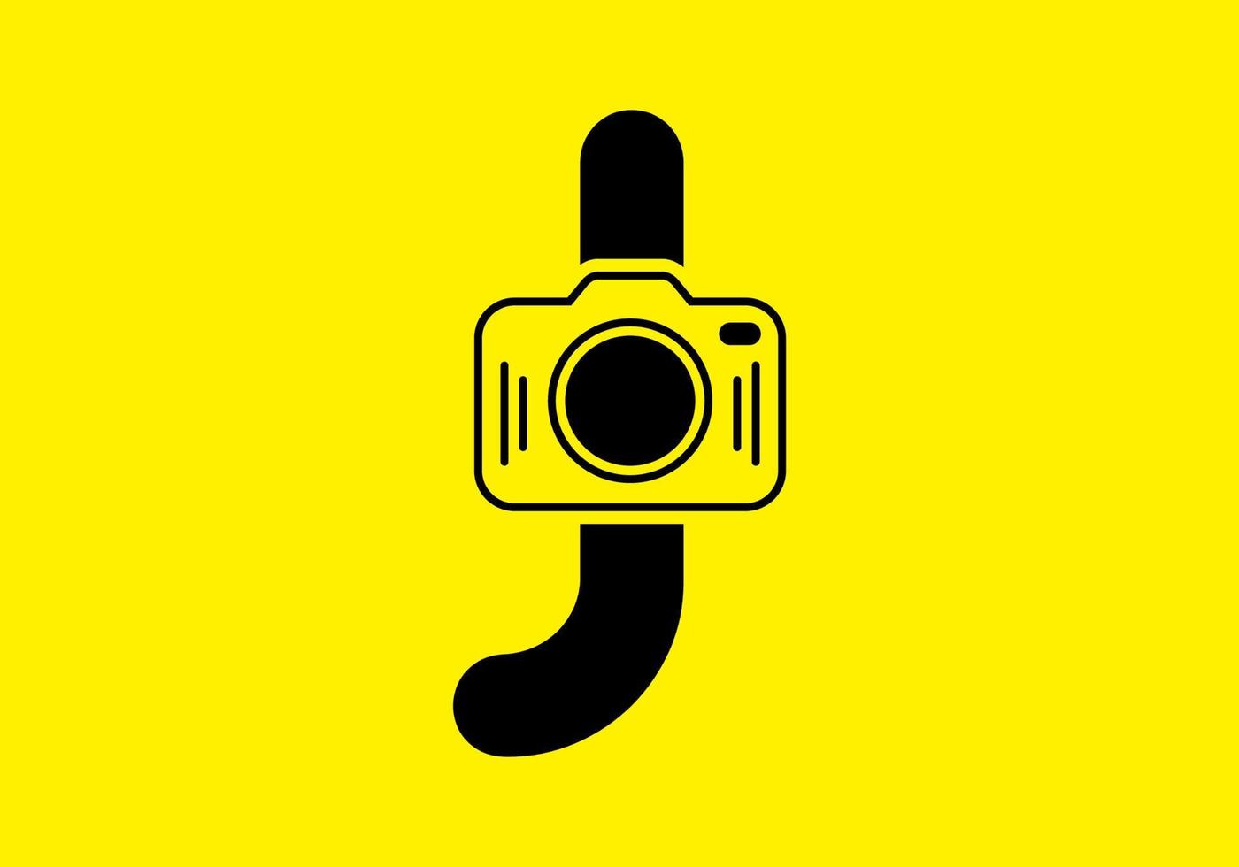 giallo nero della lettera j iniziale con fotocamera vettore