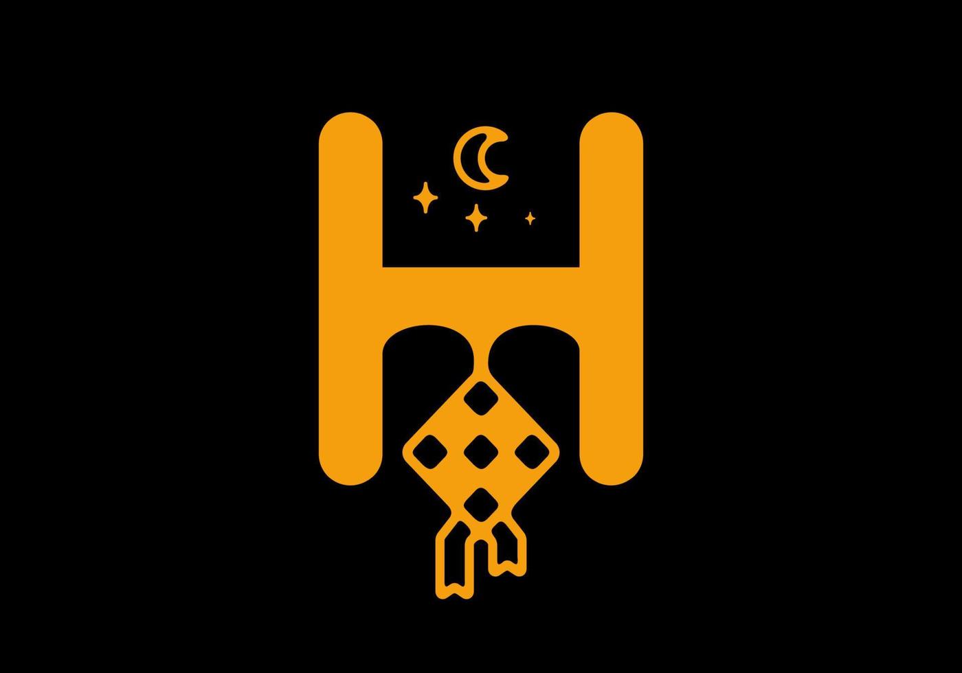 lettera iniziale arancione nera della h in tema ramadan vettore