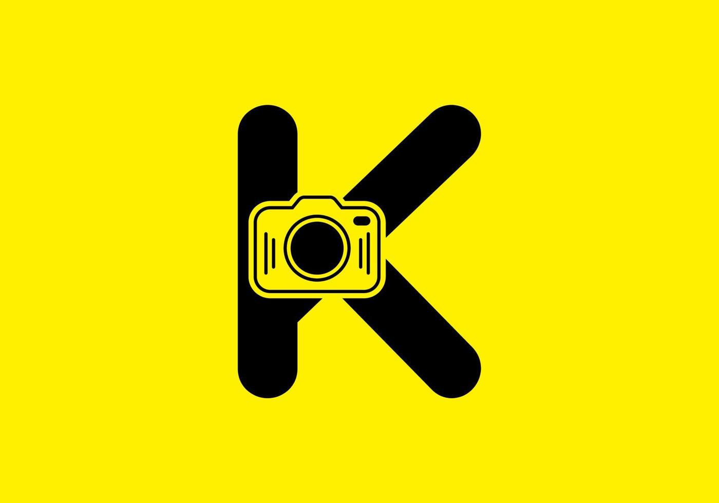 giallo nero della lettera iniziale k con fotocamera vettore