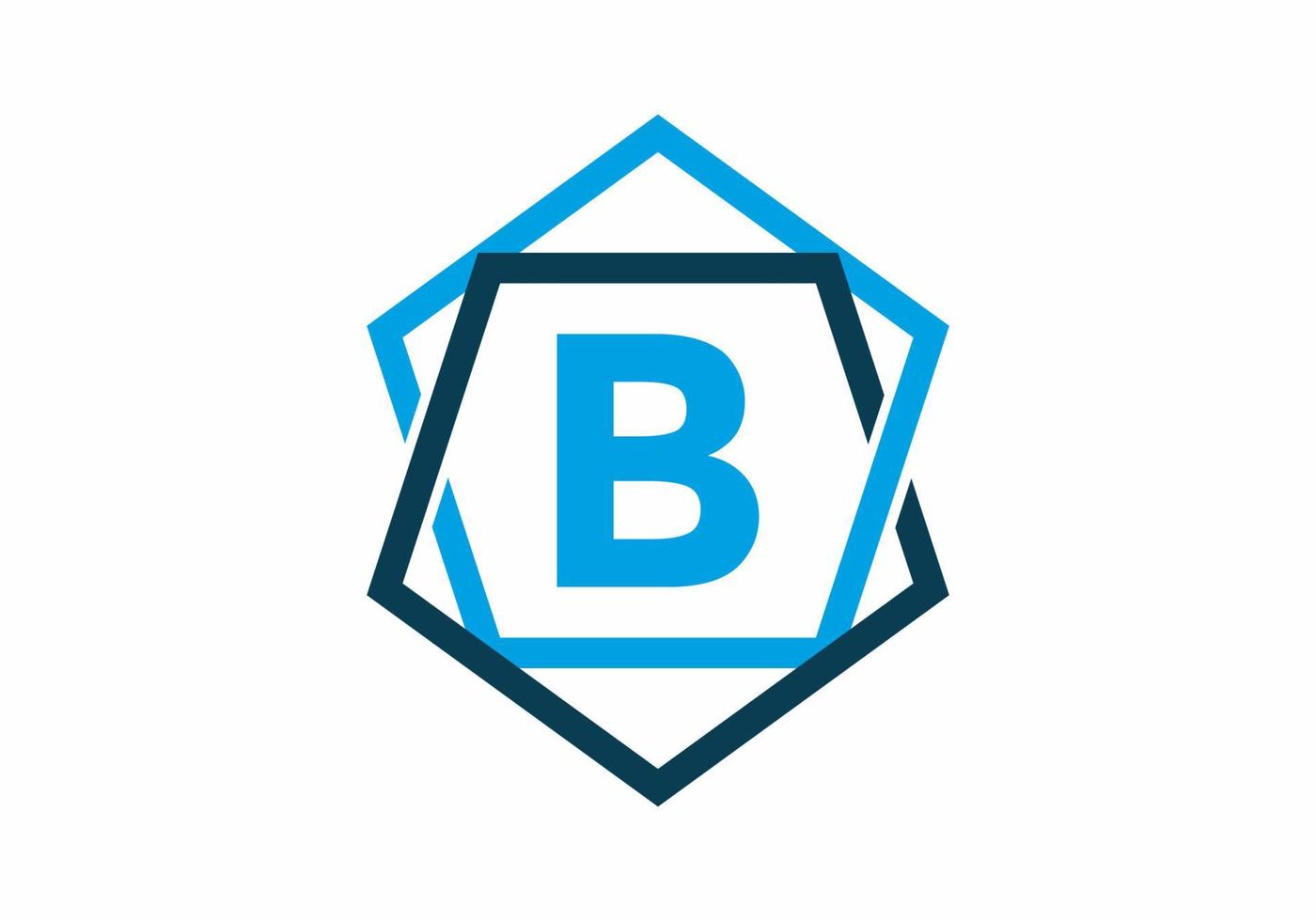colore blu della lettera iniziale b in cornice pentagonale vettore