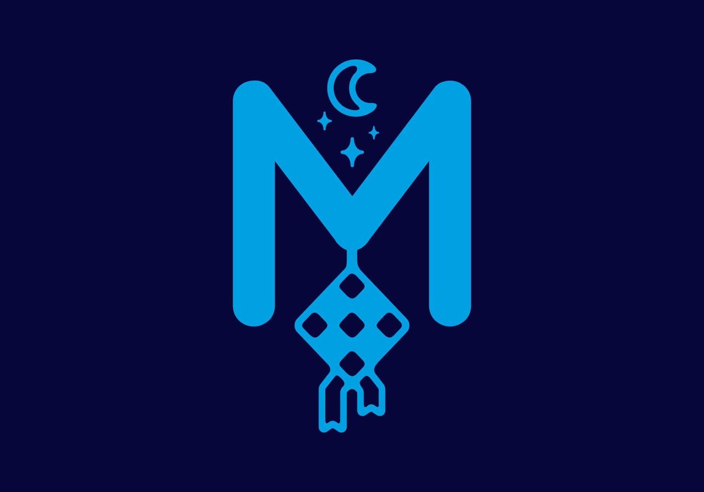 colore blu della lettera iniziale m in tema ramadan vettore