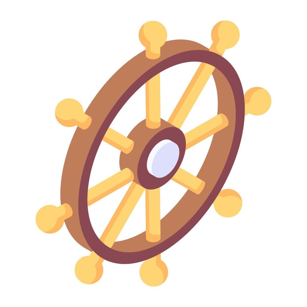 icona del disegno vettoriale isometrico del timone della nave, strumento navigatore marino