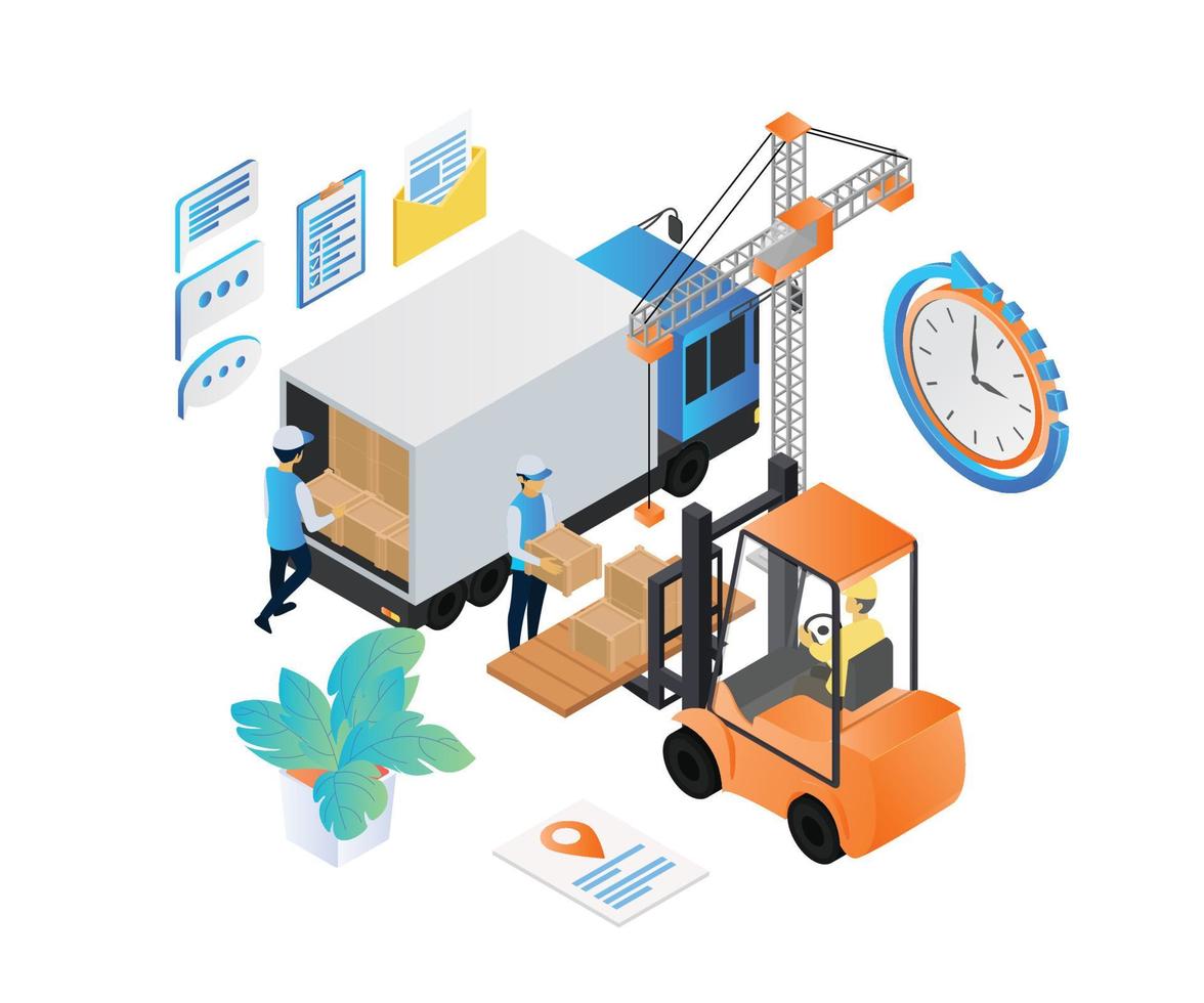 illustrazione dell'ordine di consegna in stile isometrico con camion e smartphone vettore