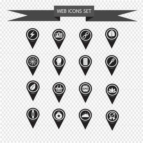 Set di icone di puntatore mappa per sito Web e comunicazione vettore
