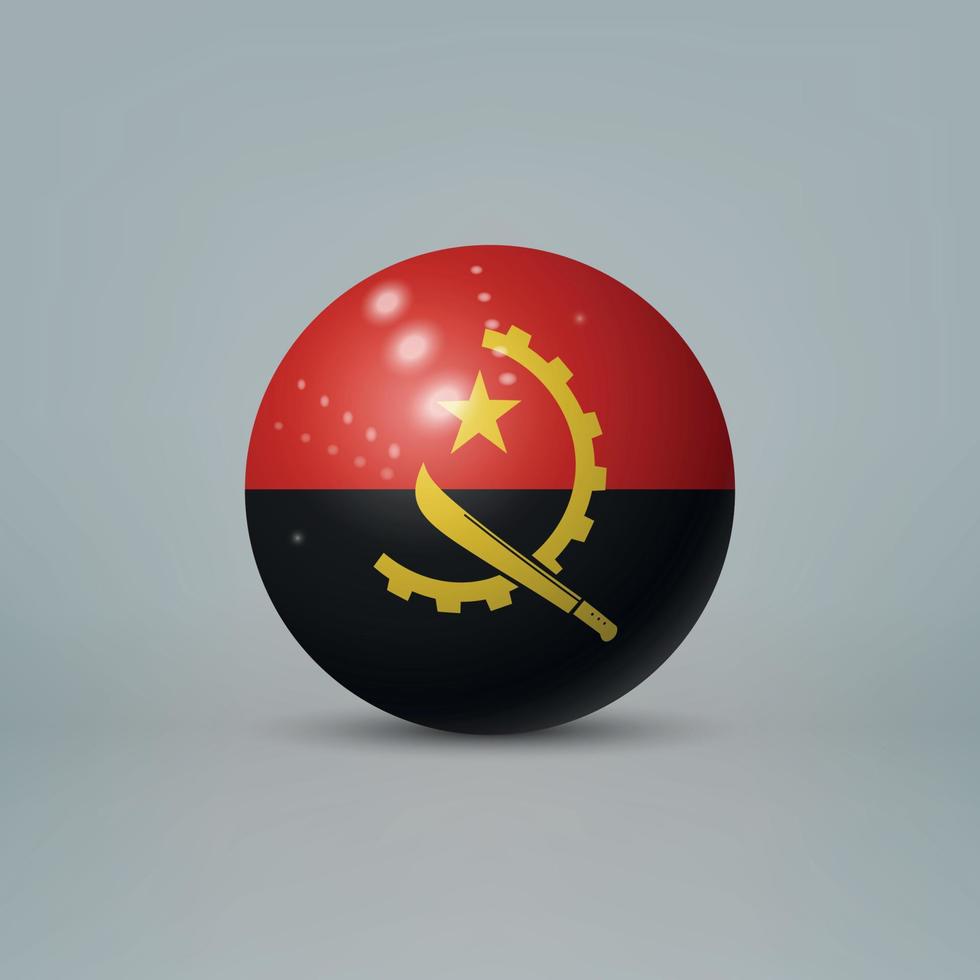 Sfera o sfera di plastica lucida realistica 3d con bandiera dell'Angola vettore