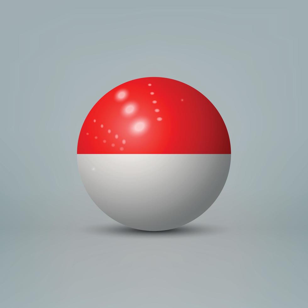 Sfera o sfera di plastica lucida realistica 3d con bandiera dell'Indonesi vettore
