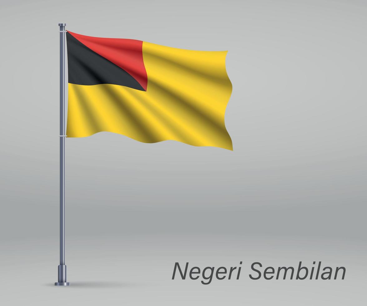 sventolando la bandiera del negeri sembilan - stato della malesia sull'asta della bandiera. vettore