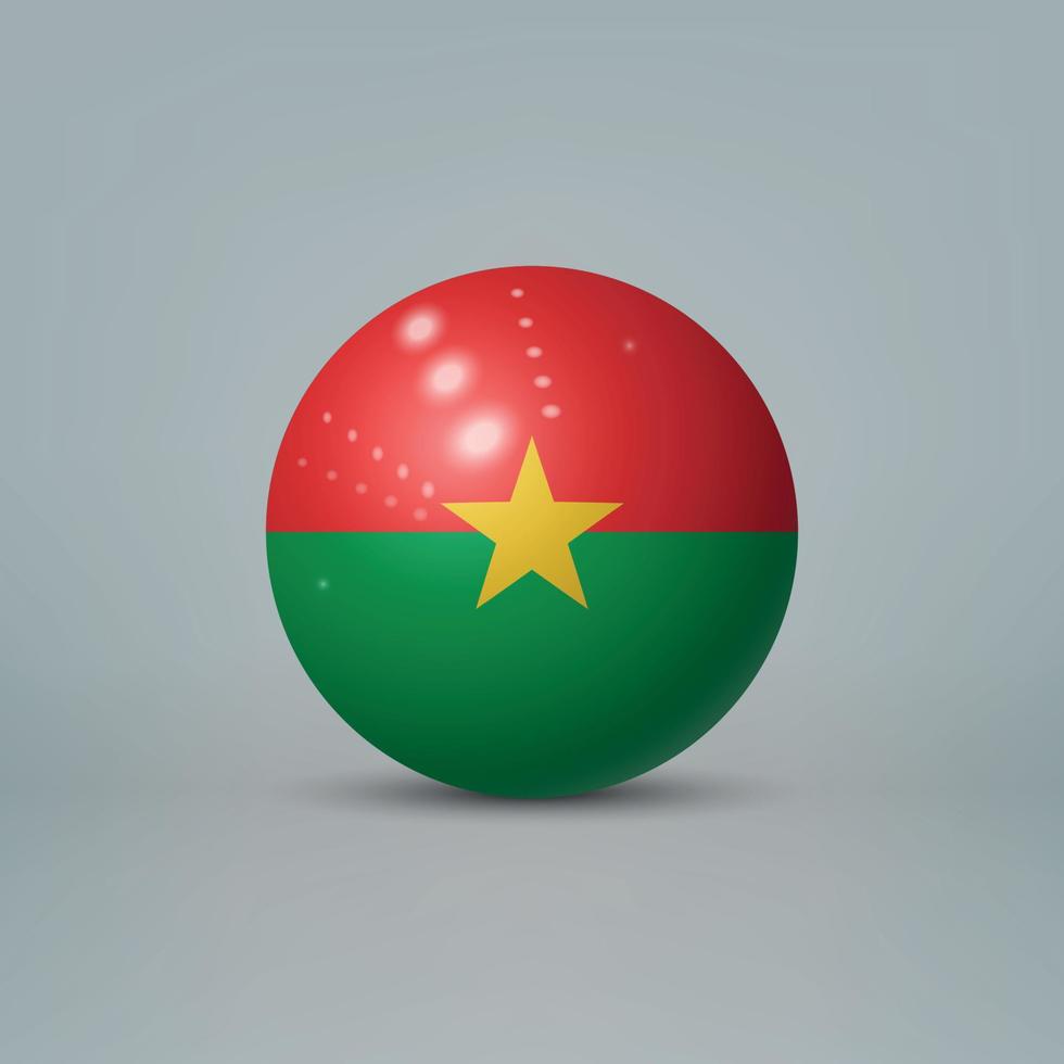 Sfera o sfera di plastica lucida realistica 3d con bandiera del burkina vettore