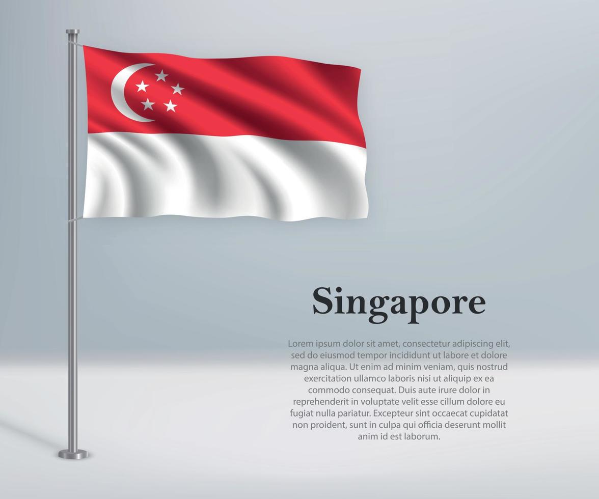 sventolando la bandiera di singapore sul pennone. modello per l'indipendenza vettore