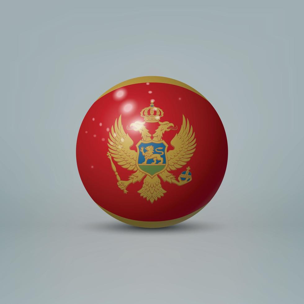 Sfera o sfera di plastica lucida realistica 3d con bandiera del monteneg vettore
