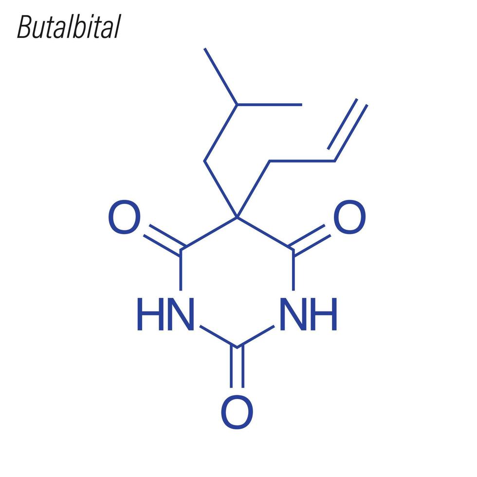 formula scheletrica vettoriale di butalbital. molecola chimica del farmaco.