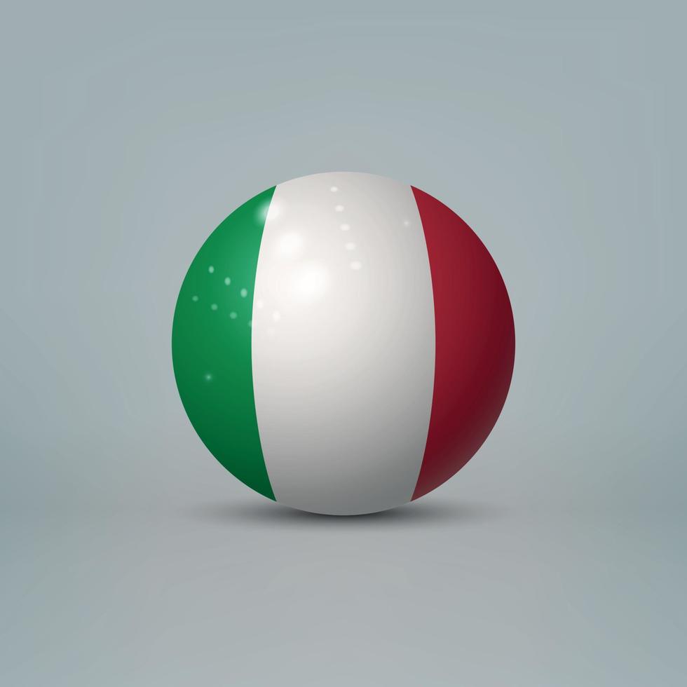 Sfera o sfera di plastica lucida realistica 3d con bandiera dell'italia vettore