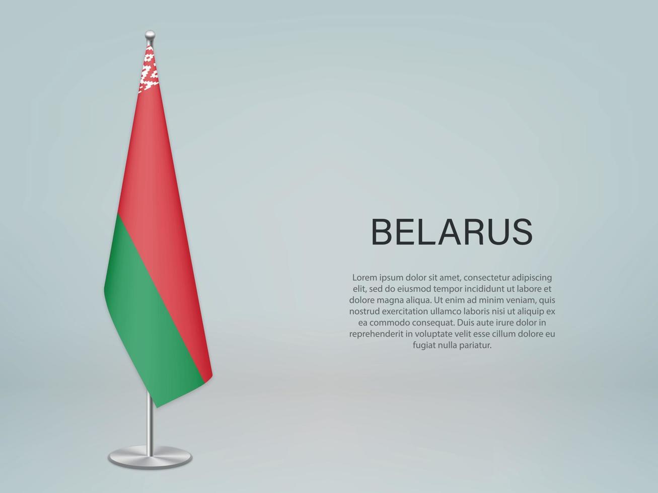 bielorussia bandiera appesa su supporto. modello per banner di conferenza vettore