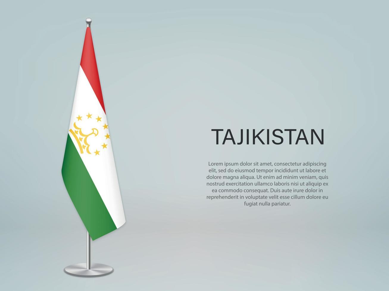 bandiera appesa del tagikistan sul supporto. modello per banner di conferenza vettore
