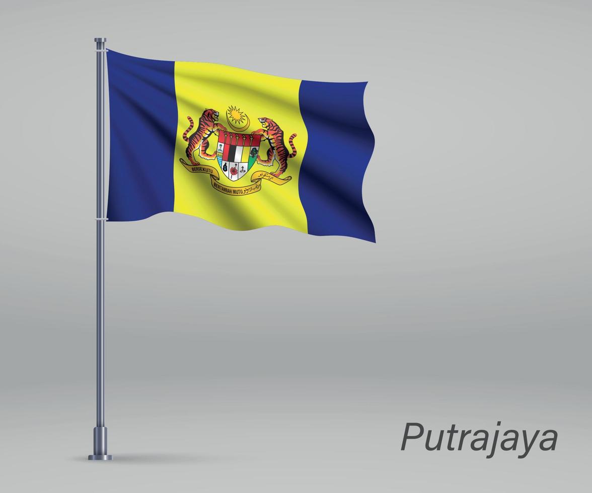 sventolando la bandiera di putrajaya - stato della malesia sull'asta della bandiera. modello vettore