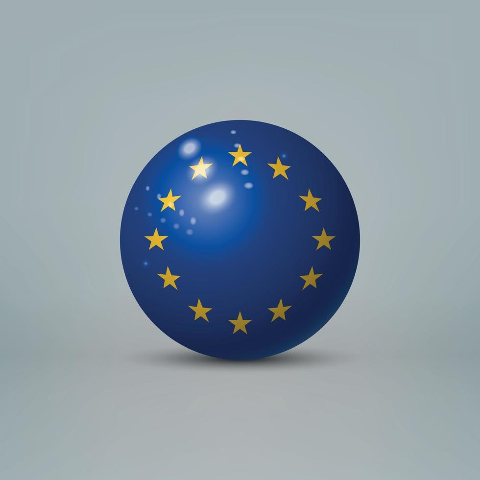 Sfera o sfera di plastica lucida realistica 3d con bandiera europea vettore