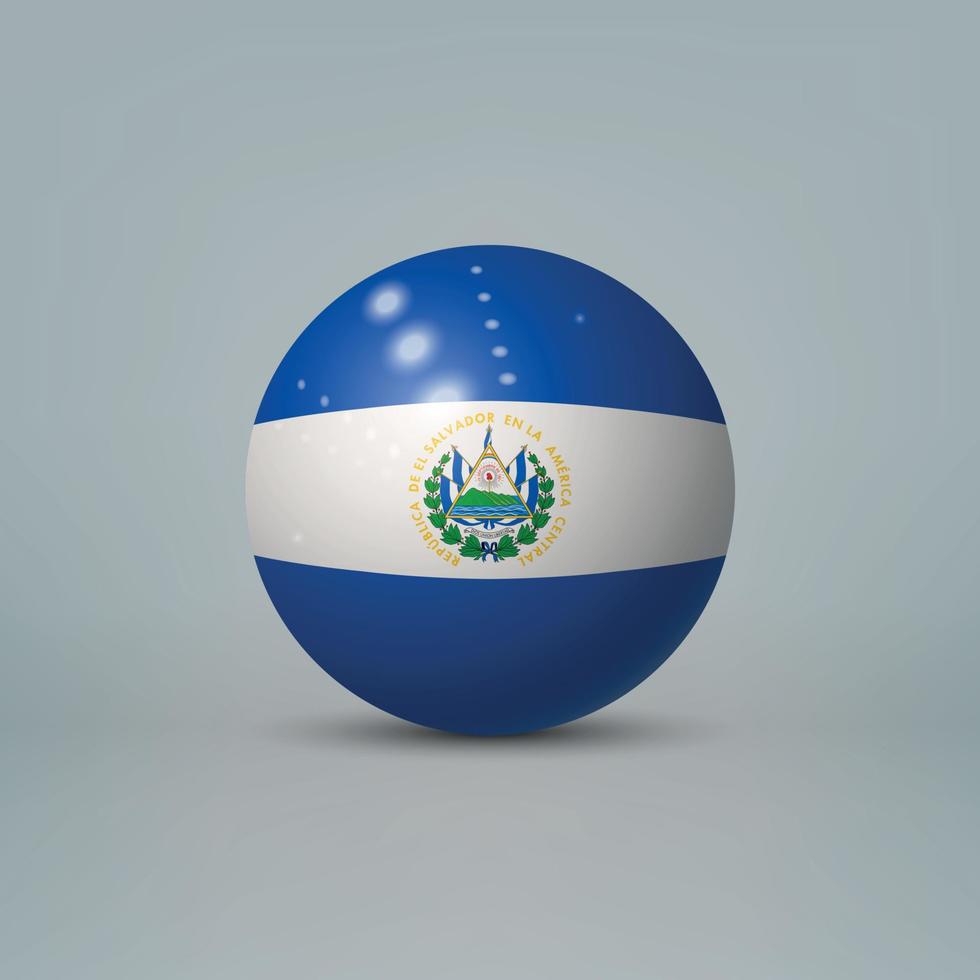 Sfera o sfera di plastica lucida realistica 3d con bandiera di el salva vettore