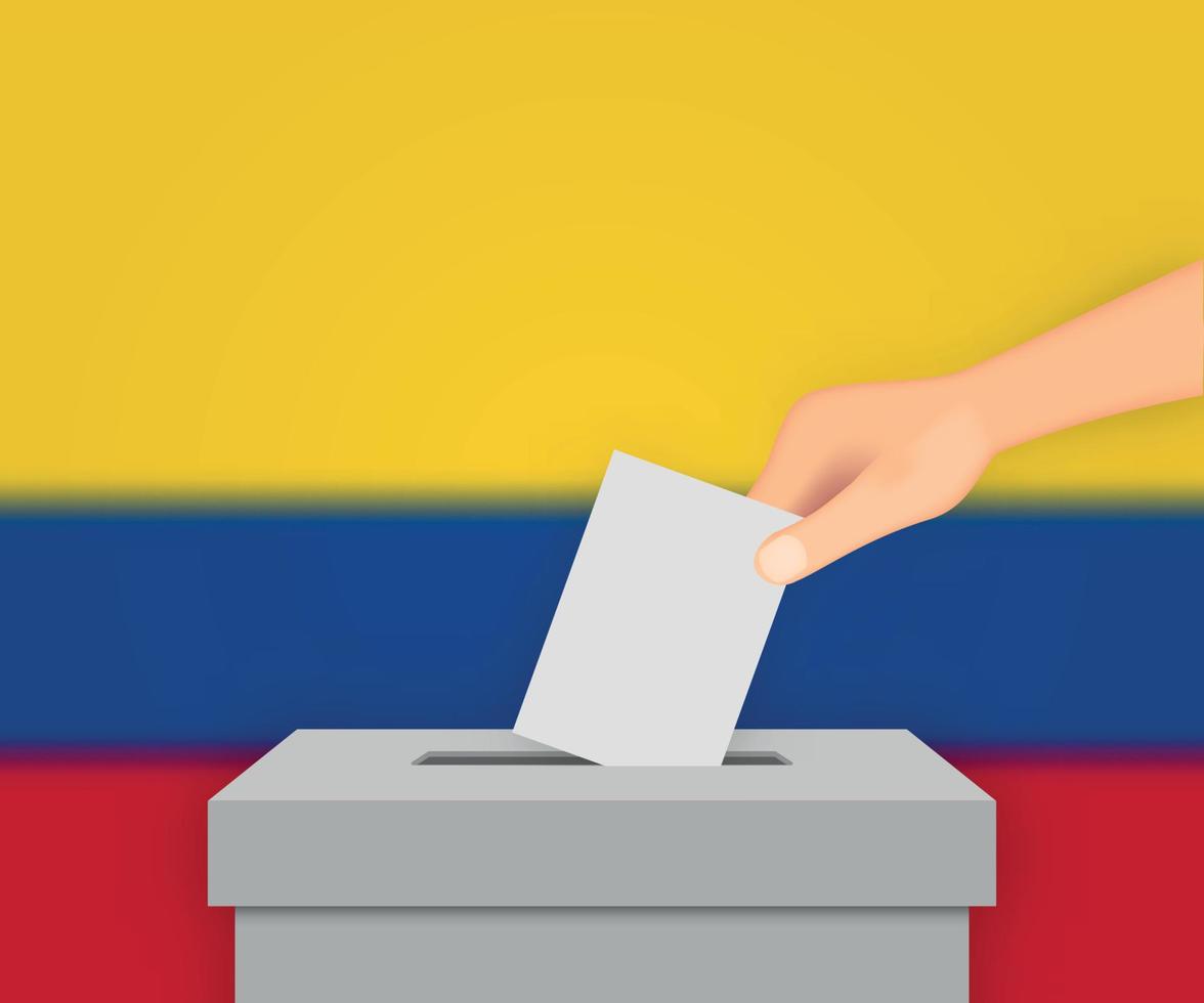priorità bassa della bandiera di elezione della Colombia. urne con modello fla sfocato per il tuo design vettore