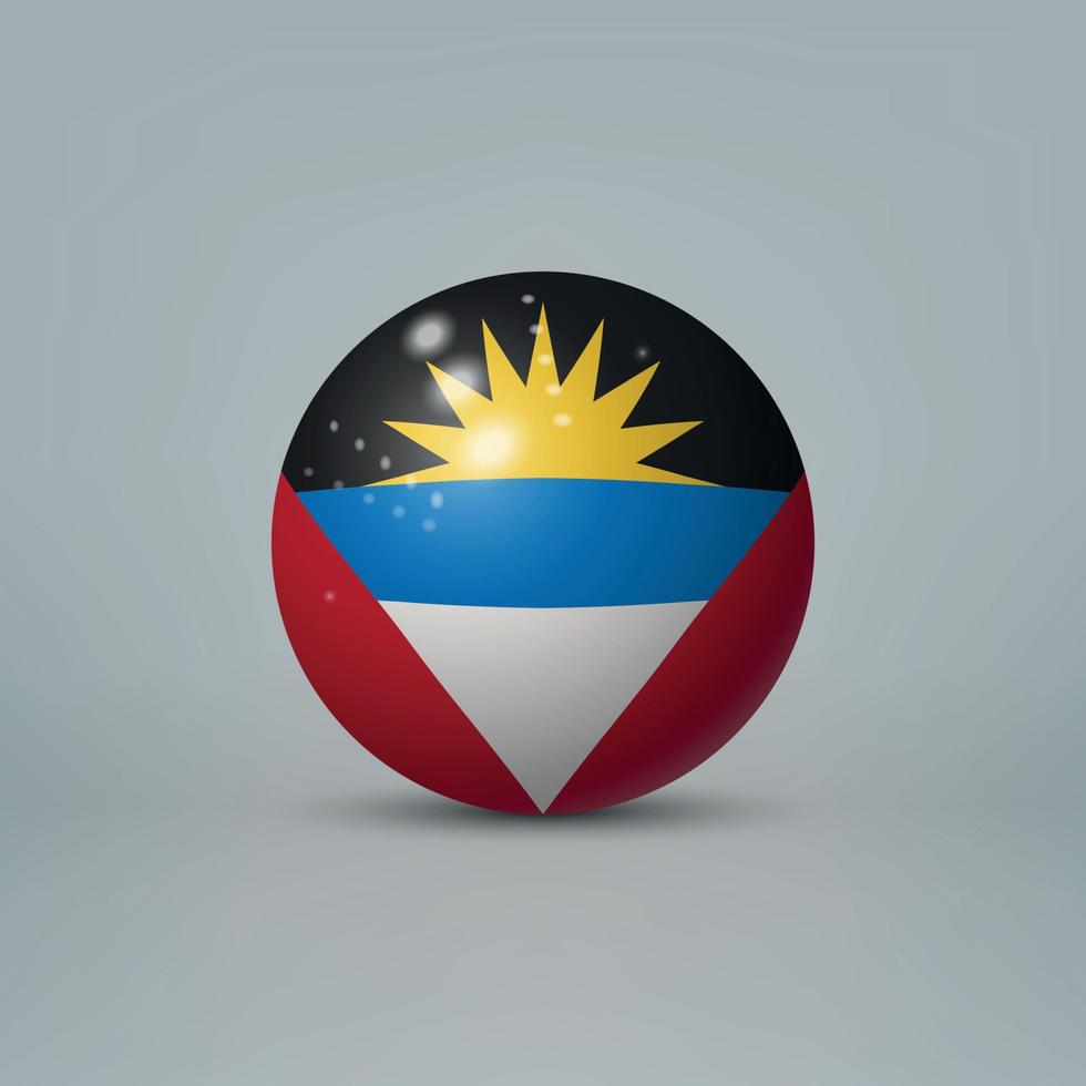 Sfera o sfera di plastica lucida realistica 3d con bandiera dell'antigua vettore