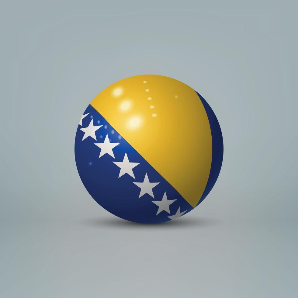 Sfera o sfera di plastica lucida realistica 3d con bandiera della bosnia vettore